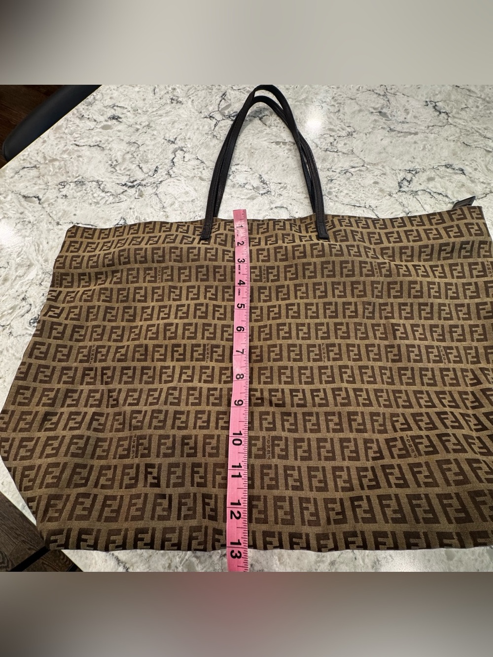 Authentic Vintage Fendi Zucca Canvas Tote Bag with Leather Handles - Picture 4 of 13